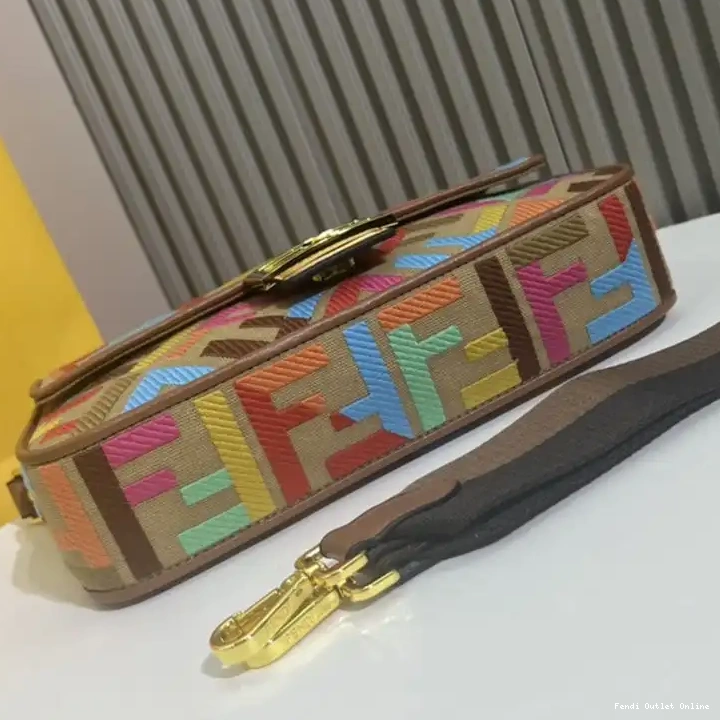 Affordable Fendi Baguette Medium In FF Canvas Motif Multi Beige Bag 0519